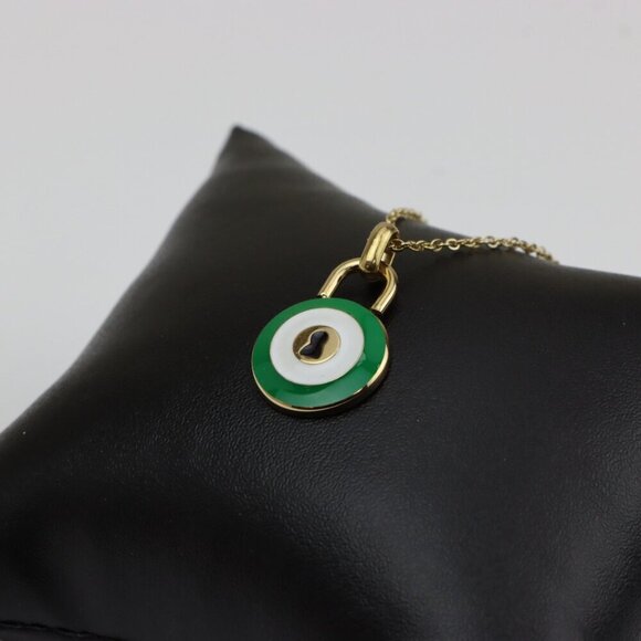 Gold Plated Green Evil Eye Pendant Necklace, XPNL0306 - Picture 4 of 13